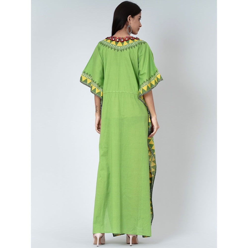 First Resort by Ramola Bachchan Green Tribal Full Length Kaftan