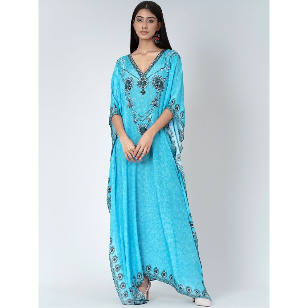 First Resort by Ramola Bachchan Blue Pearl Full Length Kaftan