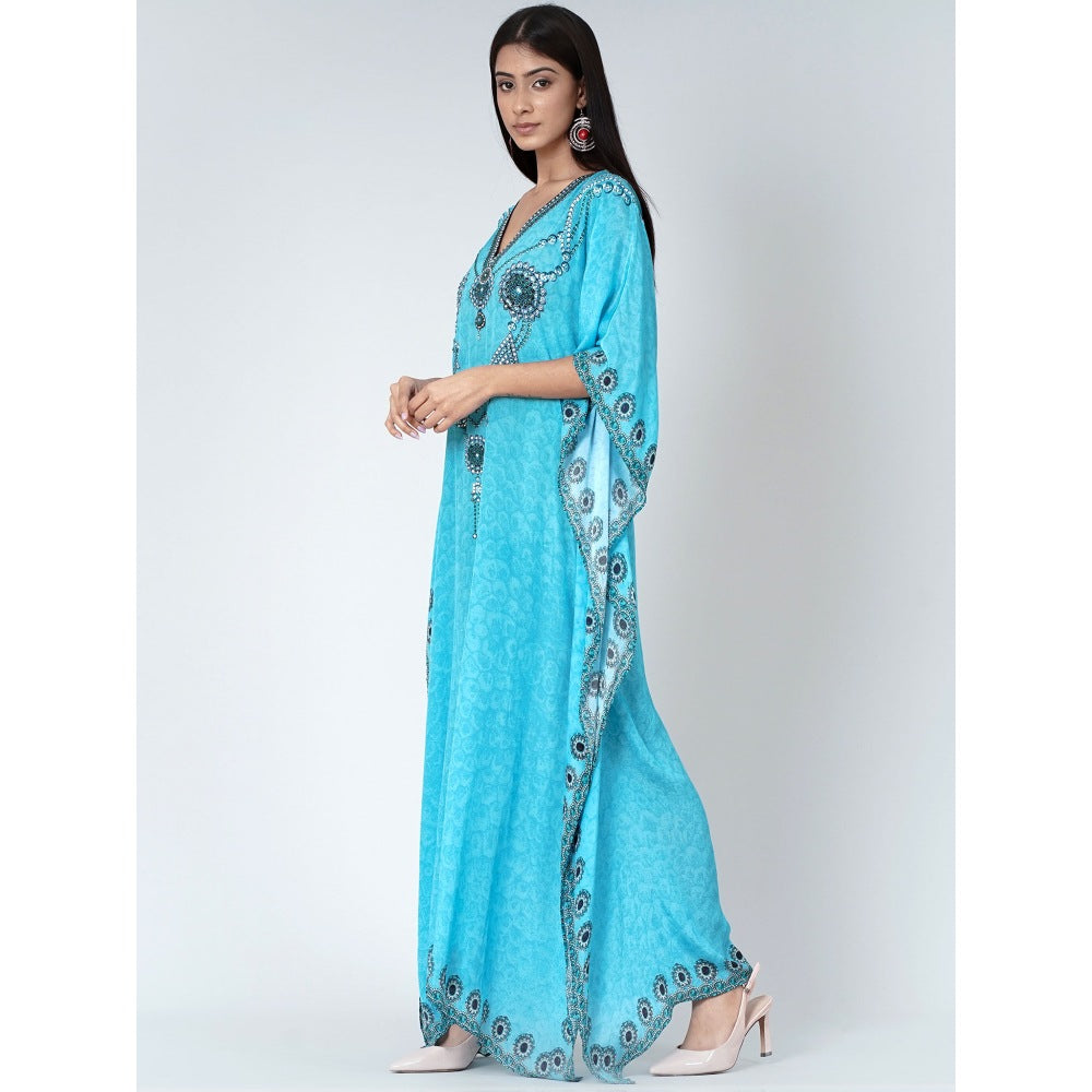 First Resort by Ramola Bachchan Blue Pearl Full Length Kaftan