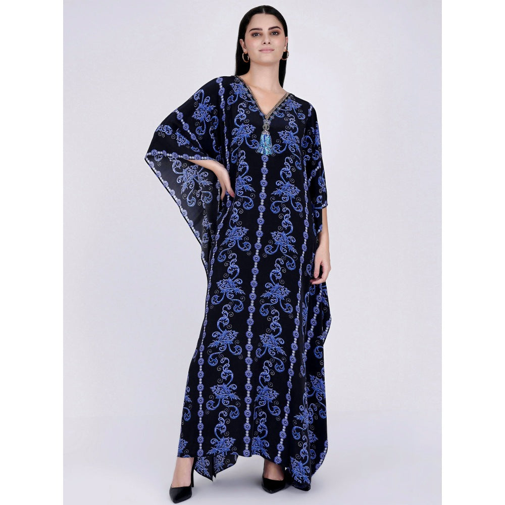 First Resort by Ramola Bachchan Black And Blue Embellished Silk Full Length Kaftan