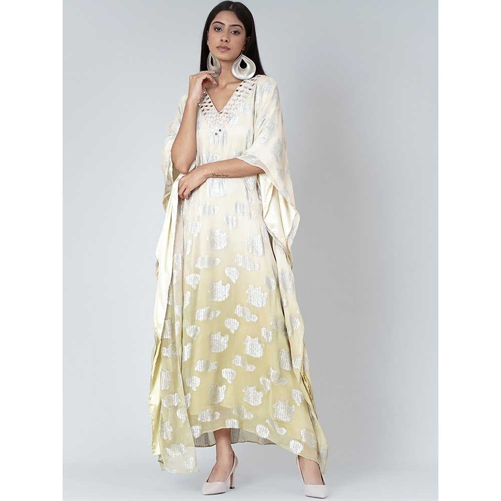 First Resort by Ramola Bachchan Off-White And Green Ombre Full Length Kaftan