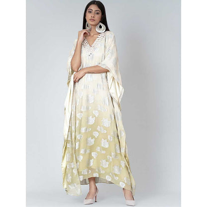 First Resort by Ramola Bachchan Off-White And Green Ombre Full Length Kaftan