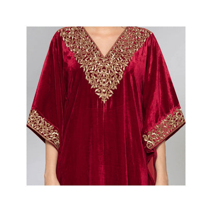First Resort by Ramola Bachchan Red Embroidered Full Length Kaftan