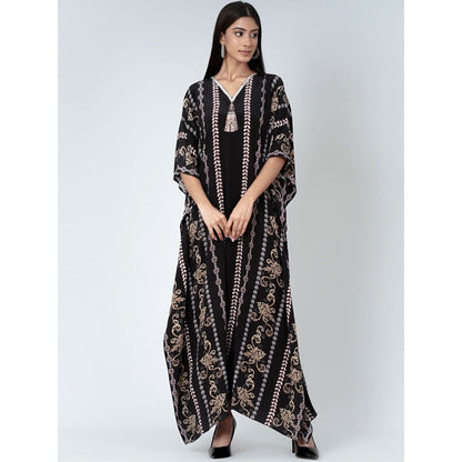 First Resort by Ramola Bachchan Black And Grey Silk Full Length Kaftan