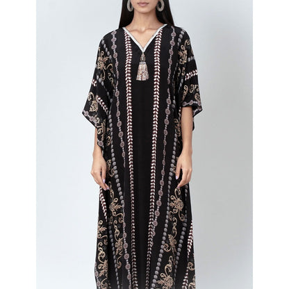 First Resort by Ramola Bachchan Black And Grey Silk Full Length Kaftan