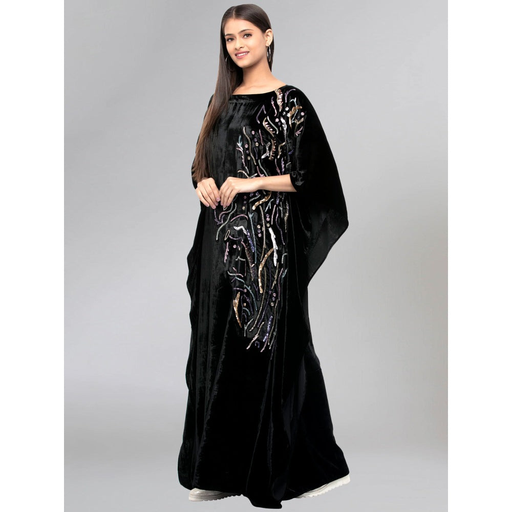 First Resort by Ramola Bachchan Black Embroidered Full Length Kaftan