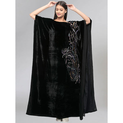 First Resort by Ramola Bachchan Black Embroidered Full Length Kaftan