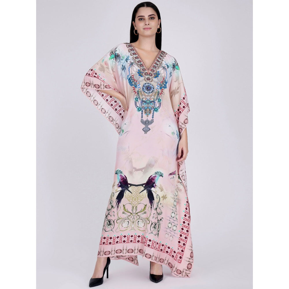 First Resort by Ramola Bachchan Pink Embellished Silk Full Length Kaftan