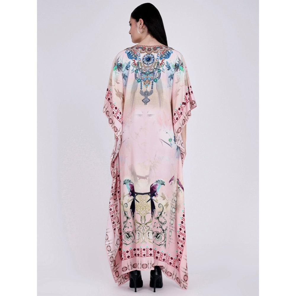First Resort by Ramola Bachchan Pink Embellished Silk Full Length Kaftan