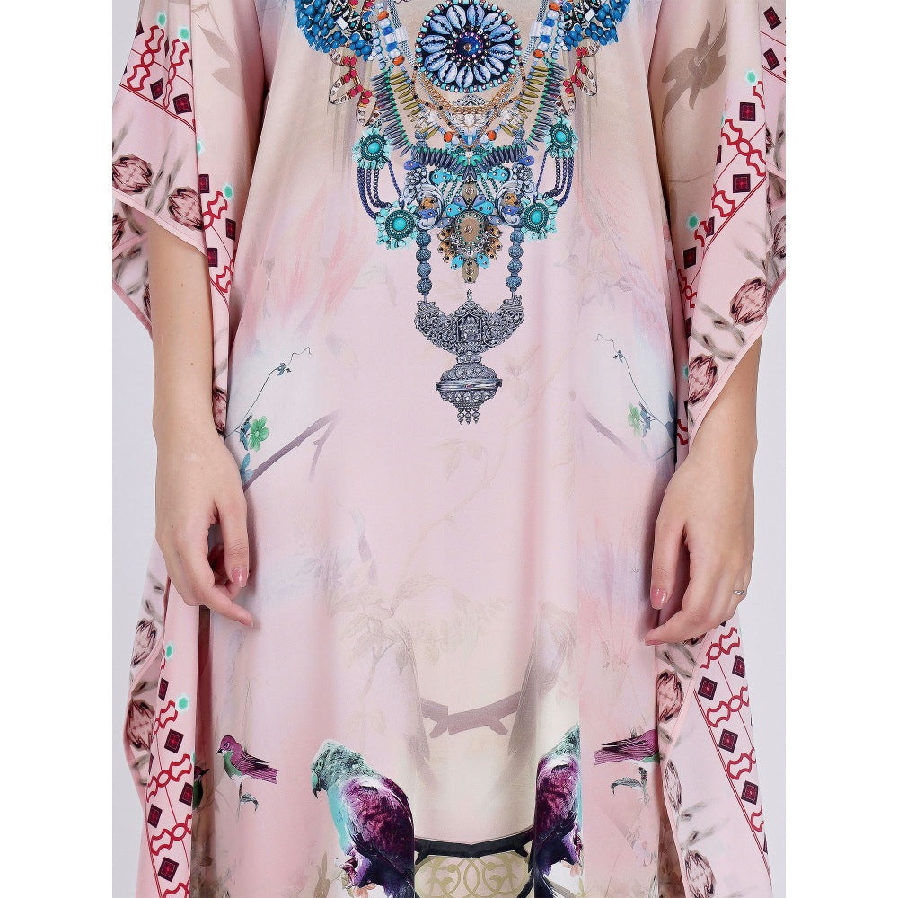 First Resort by Ramola Bachchan Pink Embellished Silk Full Length Kaftan