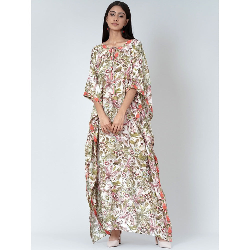 First Resort by Ramola Bachchan Green Floral Print Full Length Kaftan