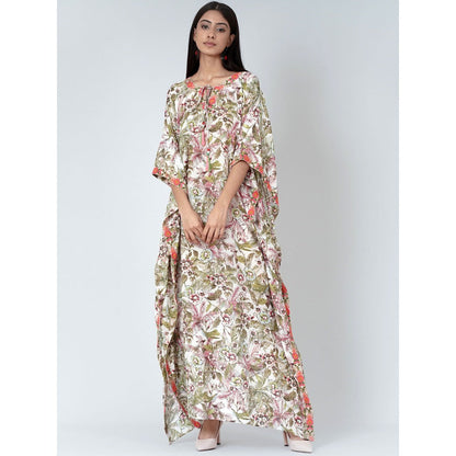First Resort by Ramola Bachchan Green Floral Print Full Length Kaftan