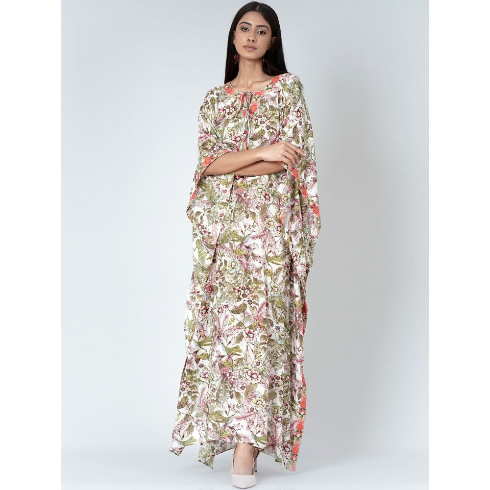 First Resort by Ramola Bachchan Green Floral Print Full Length Kaftan