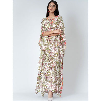 First Resort by Ramola Bachchan Green Floral Print Full Length Kaftan