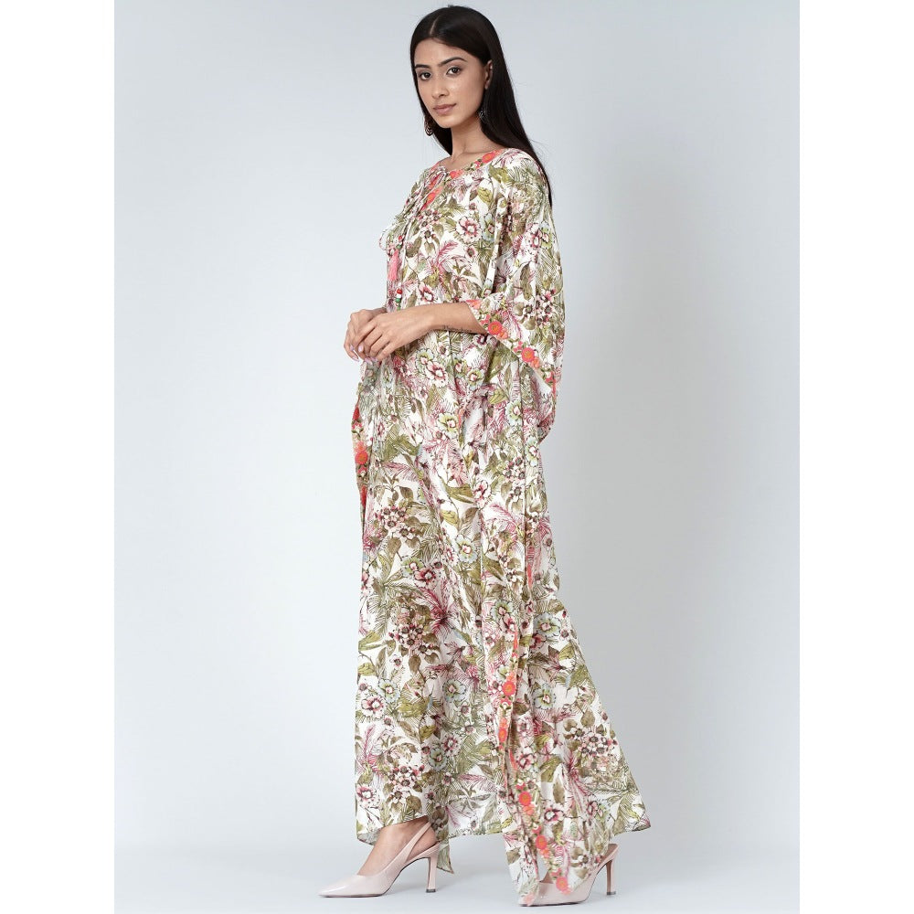 First Resort by Ramola Bachchan Green Floral Print Full Length Kaftan