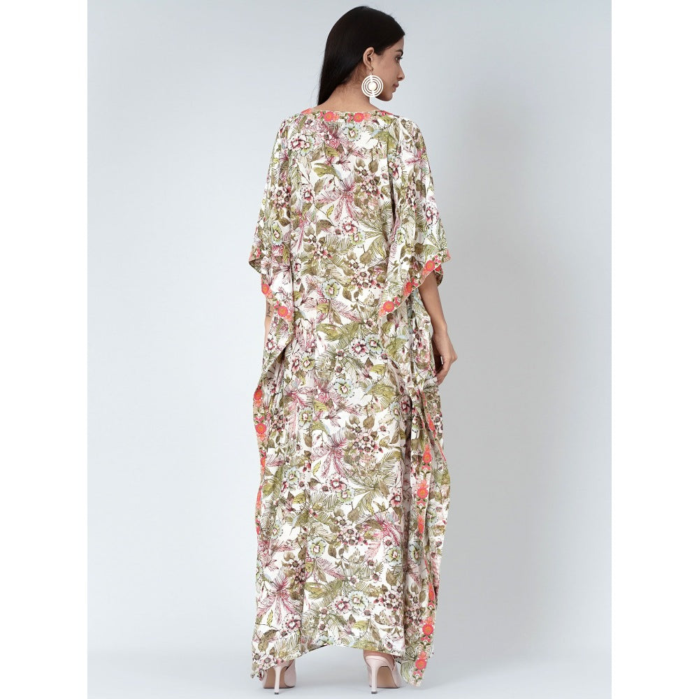 First Resort by Ramola Bachchan Green Floral Print Full Length Kaftan