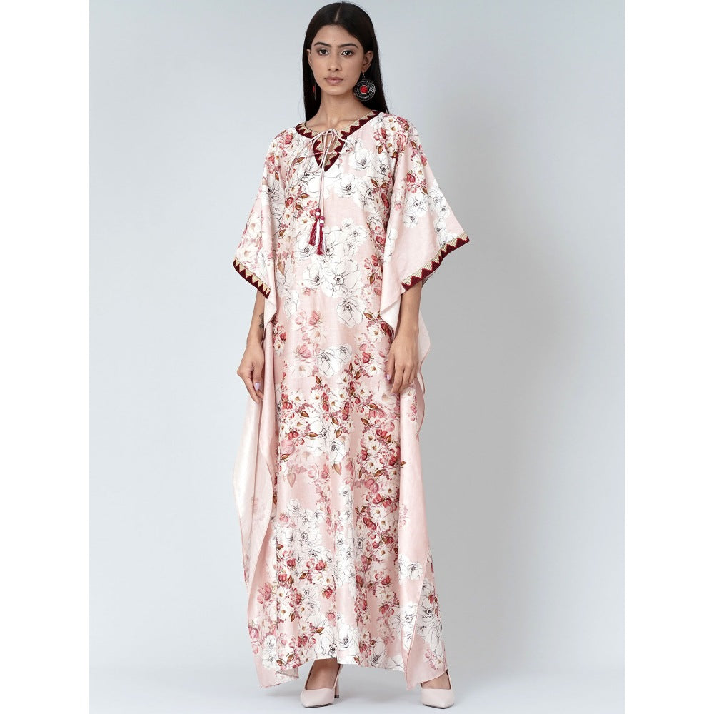 First Resort by Ramola Bachchan Pink Floral Print Full Length Kaftan