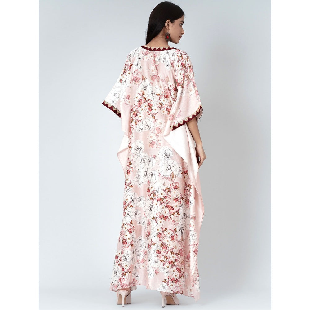 First Resort by Ramola Bachchan Pink Floral Print Full Length Kaftan