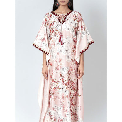 First Resort by Ramola Bachchan Pink Floral Print Full Length Kaftan