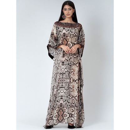 First Resort by Ramola Bachchan Brown Animal Print Embroidered Full Length Kaftan