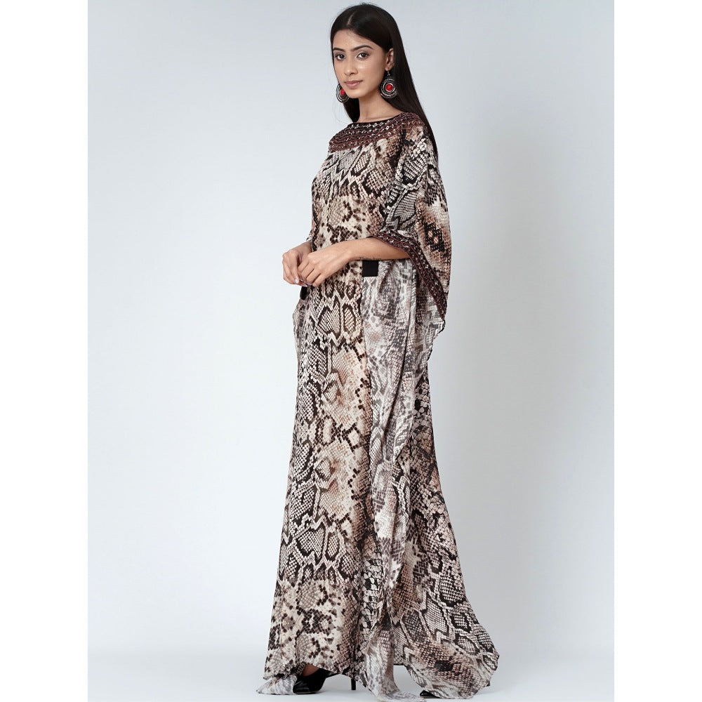 First Resort by Ramola Bachchan Brown Animal Print Embroidered Full Length Kaftan