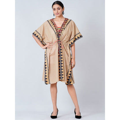 First Resort by Ramola Bachchan Brown Tribal Mid Length Kaftan
