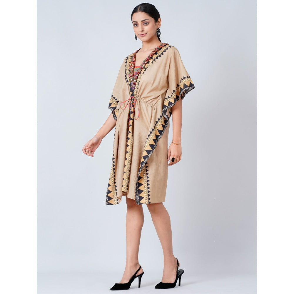 First Resort by Ramola Bachchan Brown Tribal Mid Length Kaftan
