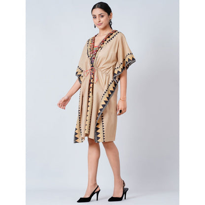 First Resort by Ramola Bachchan Brown Tribal Mid Length Kaftan