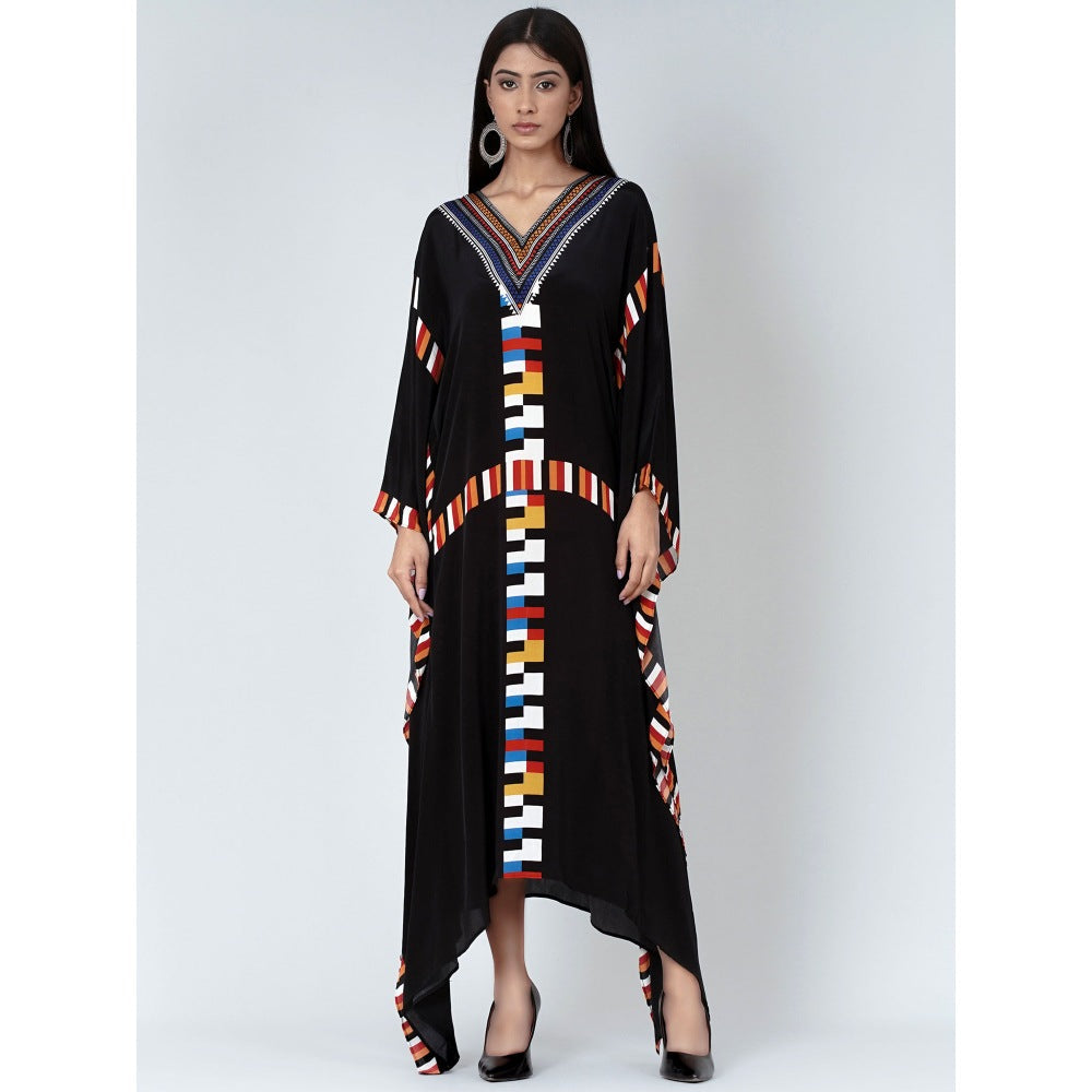 First Resort by Ramola Bachchan Black Geometric Mid Length Kaftan