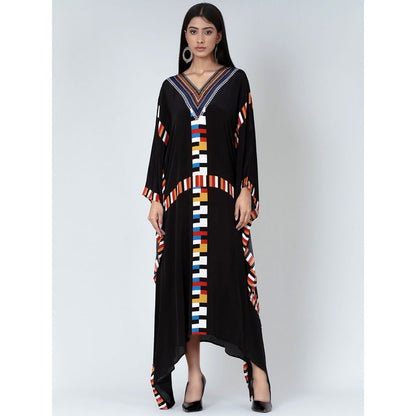 First Resort by Ramola Bachchan Black Geometric Mid Length Kaftan