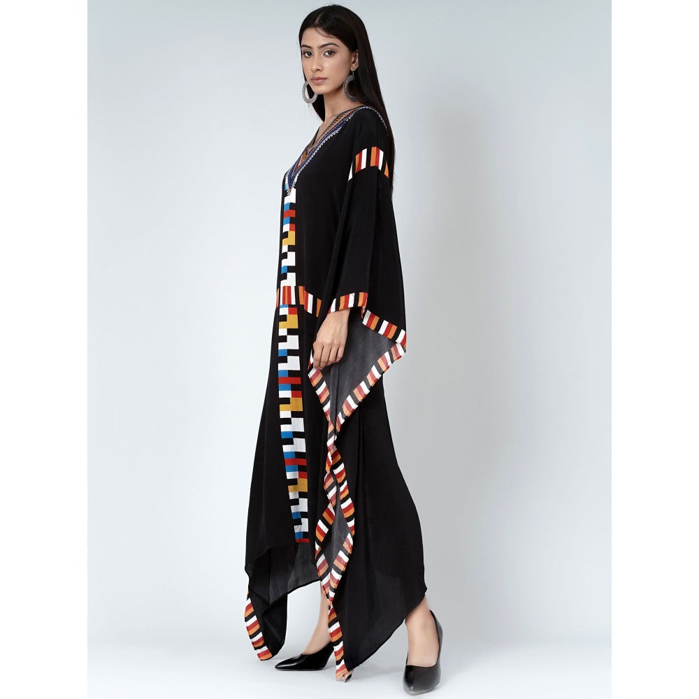 First Resort by Ramola Bachchan Black Geometric Mid Length Kaftan
