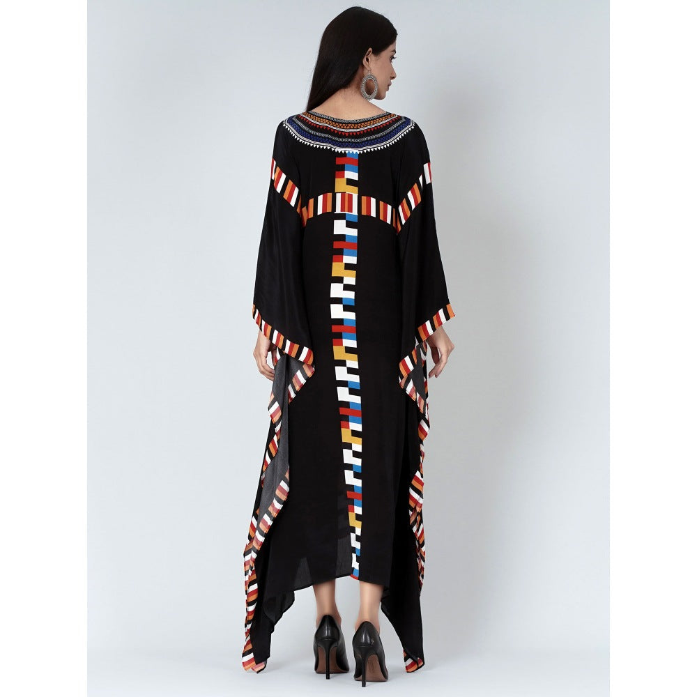 First Resort by Ramola Bachchan Black Geometric Mid Length Kaftan