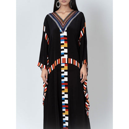 First Resort by Ramola Bachchan Black Geometric Mid Length Kaftan