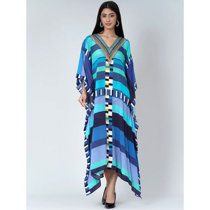 First Resort by Ramola Bachchan Blue Geometric Mid Length Kaftan