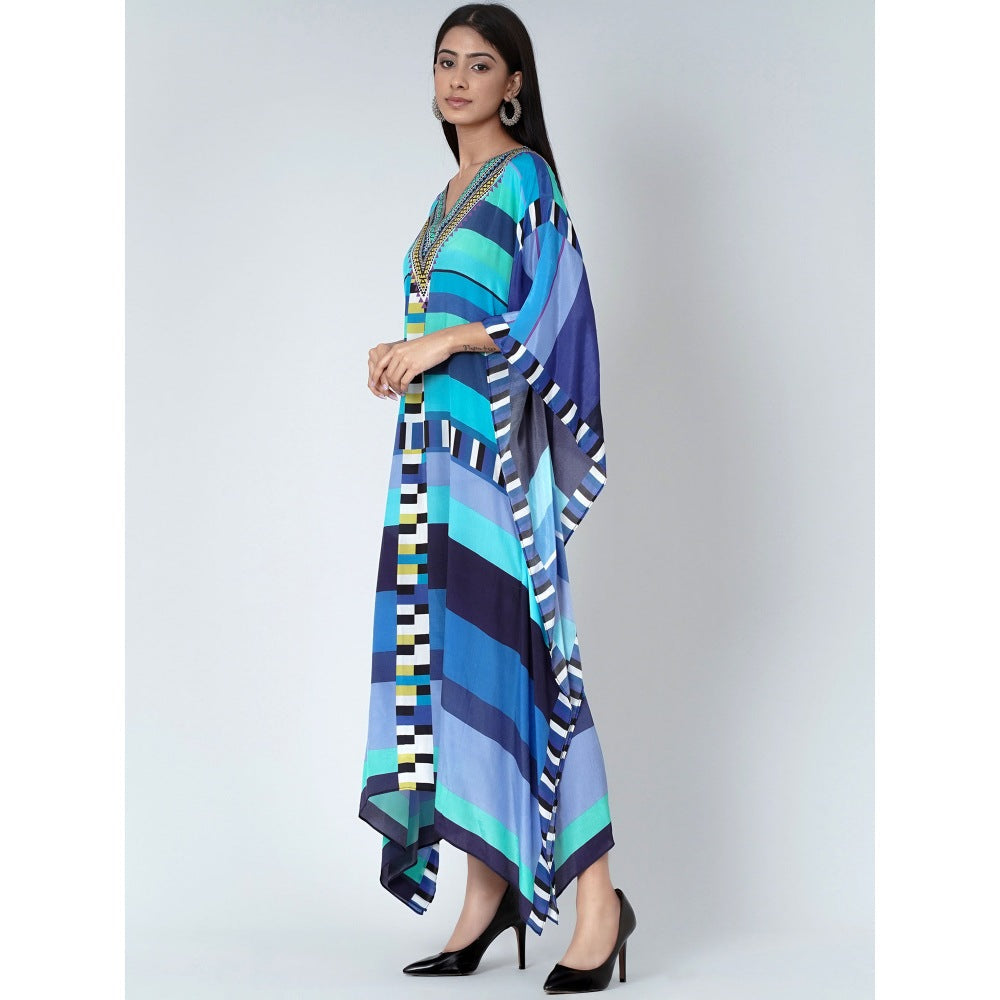First Resort by Ramola Bachchan Blue Geometric Mid Length Kaftan