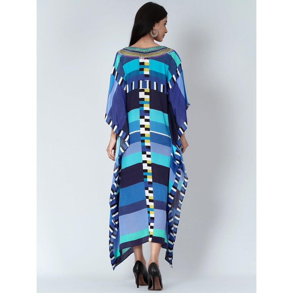 First Resort by Ramola Bachchan Blue Geometric Mid Length Kaftan