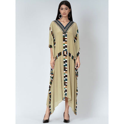 First Resort by Ramola Bachchan Olive Green Geometric Mid Length Kaftan