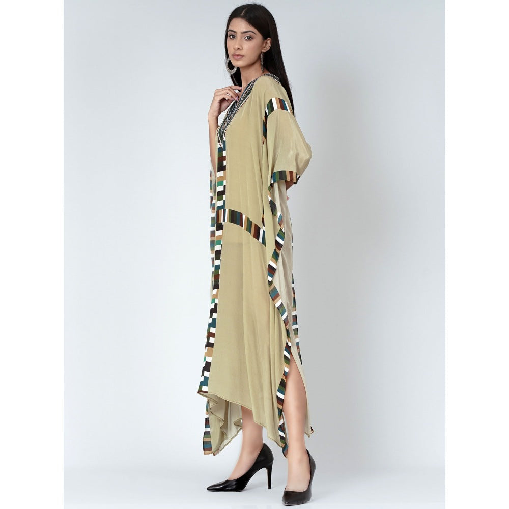 First Resort by Ramola Bachchan Olive Green Geometric Mid Length Kaftan