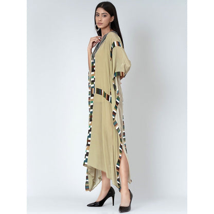 First Resort by Ramola Bachchan Olive Green Geometric Mid Length Kaftan
