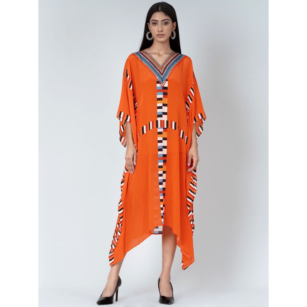 First Resort by Ramola Bachchan Orange Geometric Mid Length Kaftan