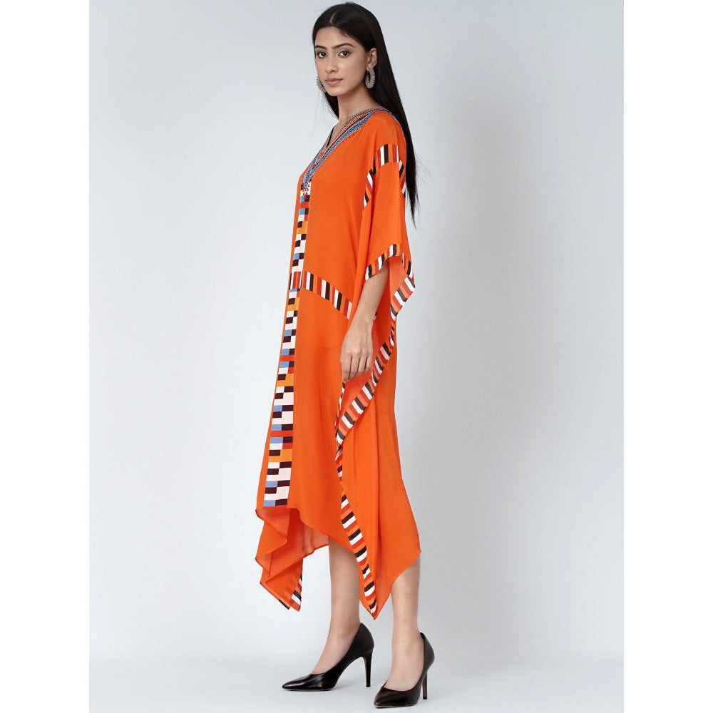 First Resort by Ramola Bachchan Orange Geometric Mid Length Kaftan