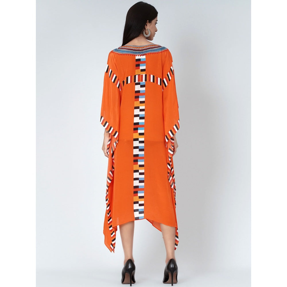 First Resort by Ramola Bachchan Orange Geometric Mid Length Kaftan