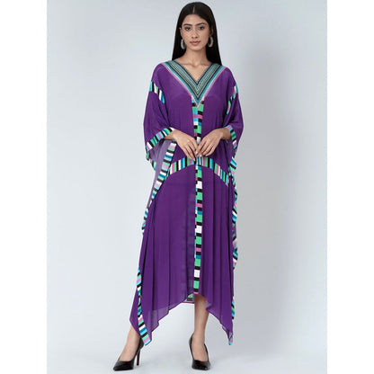 First Resort by Ramola Bachchan Purple Geometric Mid Length Kaftan