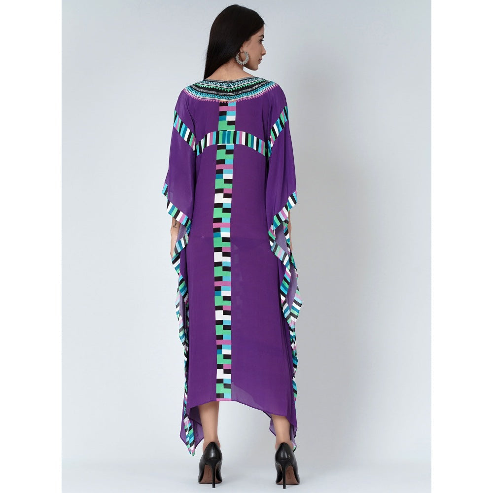 First Resort by Ramola Bachchan Purple Geometric Mid Length Kaftan