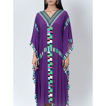 First Resort by Ramola Bachchan Purple Geometric Mid Length Kaftan