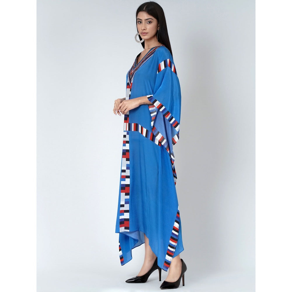 First Resort by Ramola Bachchan Royal Blue Geometric Mid Length Kaftan