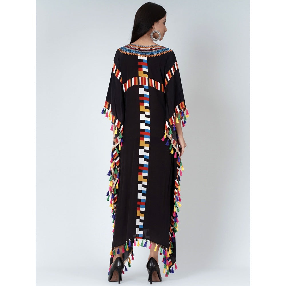 First Resort by Ramola Bachchan Black Geometric Mid Length Kaftan With Lace