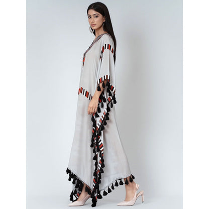 First Resort by Ramola Bachchan Grey Geometric Mid Length Kaftan With Lace