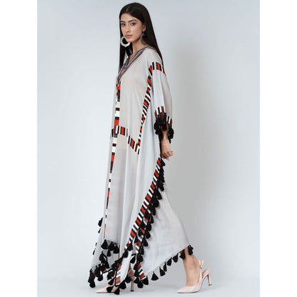 First Resort by Ramola Bachchan Grey Geometric Mid Length Kaftan With Lace