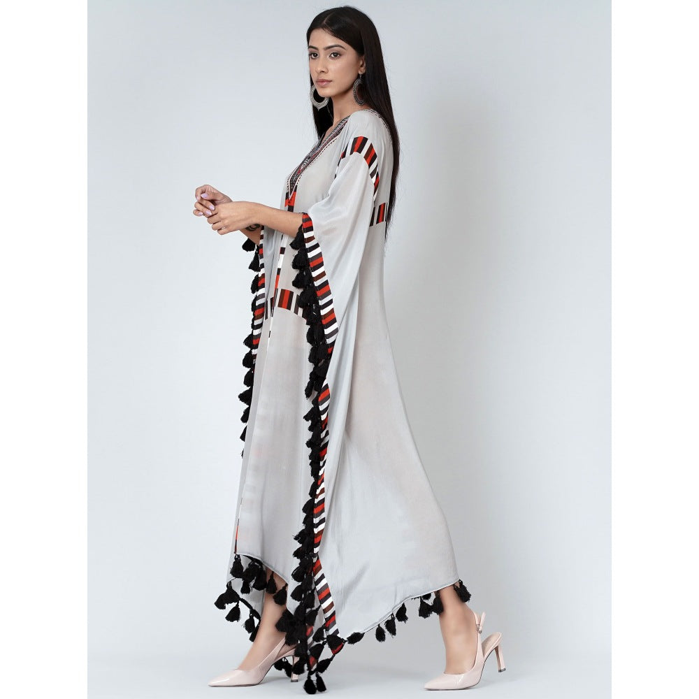 First Resort by Ramola Bachchan Grey Geometric Mid Length Kaftan With Lace
